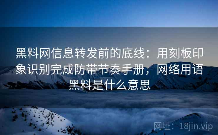 黑料网信息转发前的底线：用刻板印象识别完成防带节奏手册，网络用语黑料是什么意思